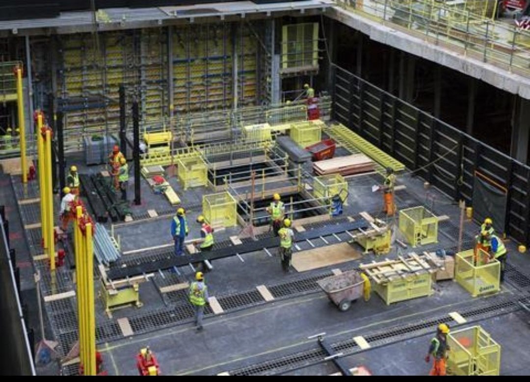 Raft slab and basement excavation, aerial