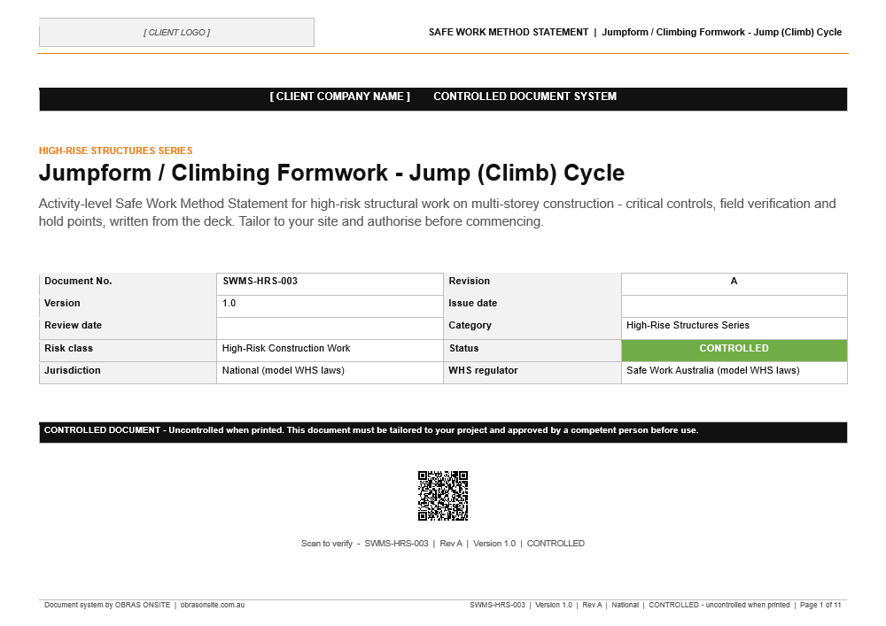 Jumpform Jump Cycle SWMS - front page