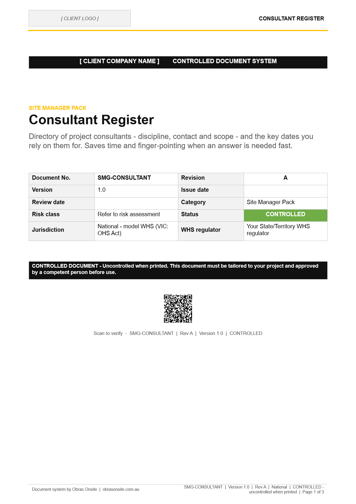 First page of SMG-CONSULTANT Consultant Register