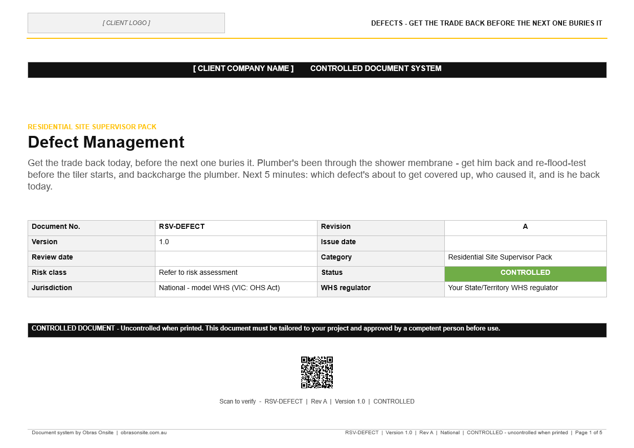 First page of Defect Management