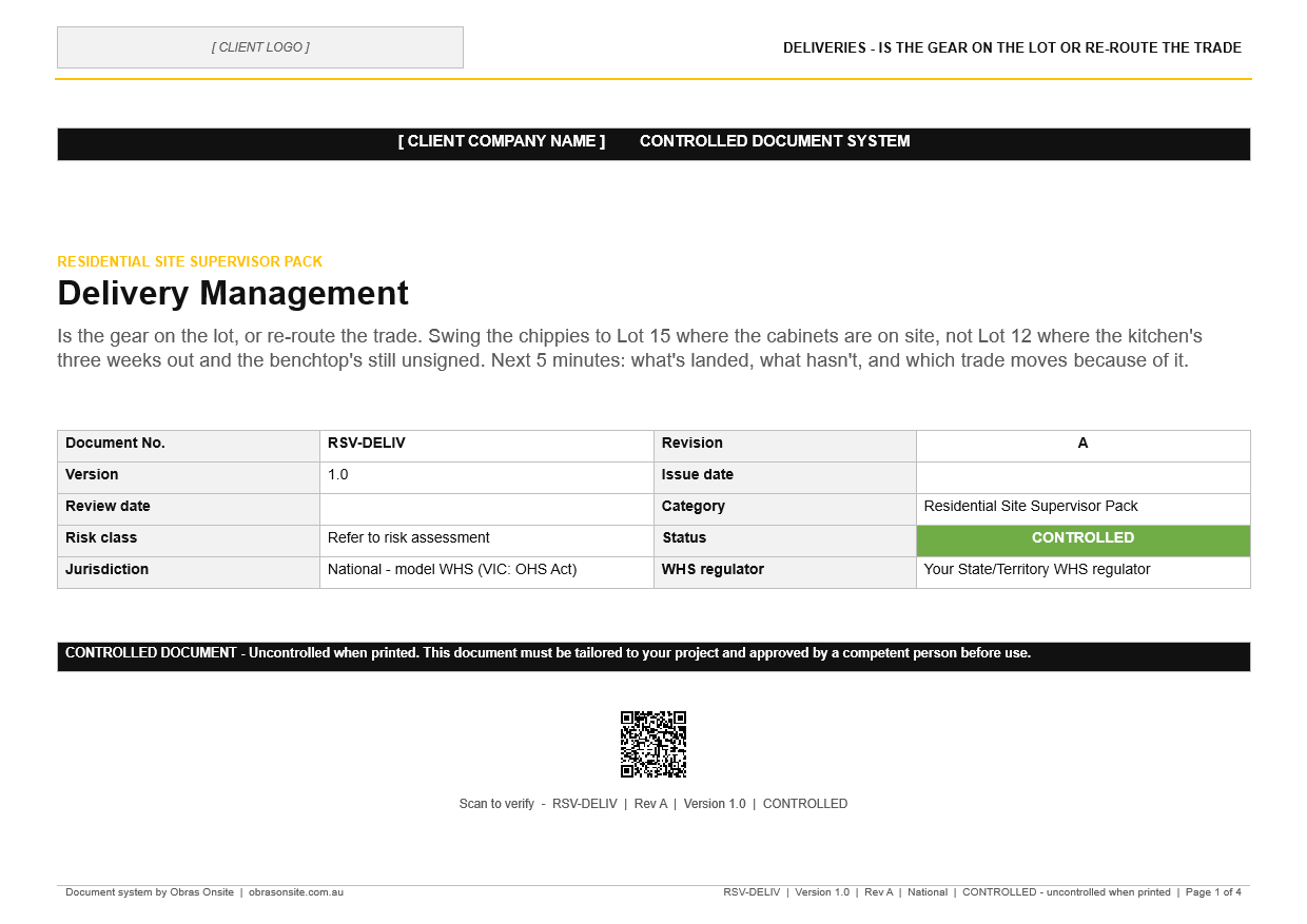 First page of Delivery Management