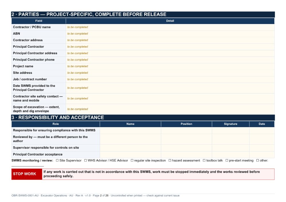Excavator Operations SWMS — page 2