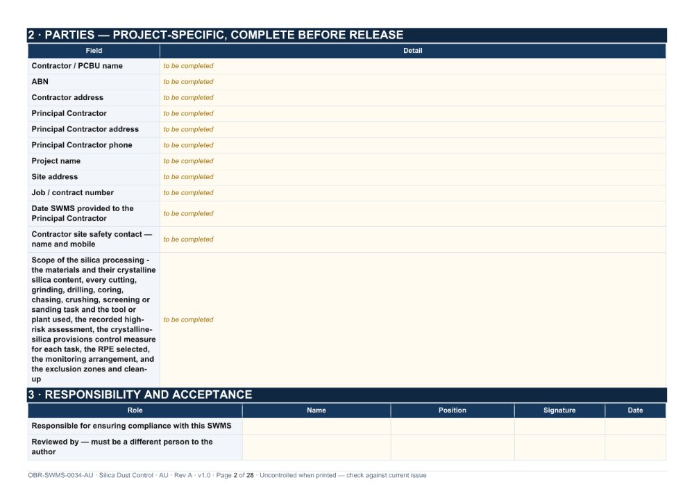 Silica Dust Control SWMS — page 2