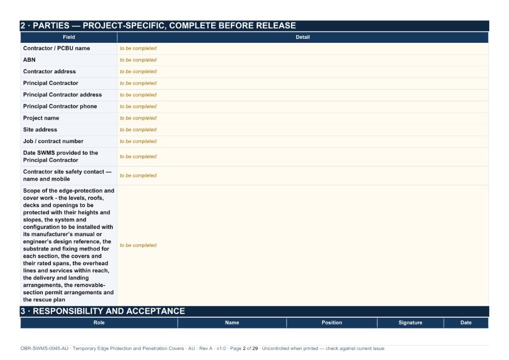 Temporary Edge Protection and Penetration Covers SWMS — page 2