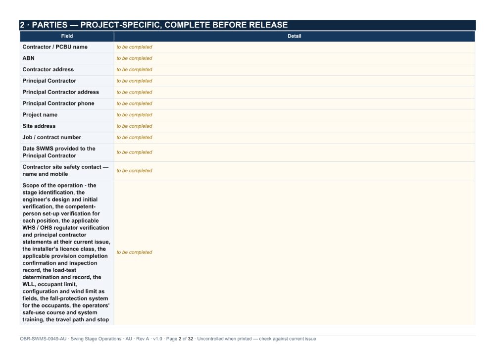 Swing Stage Operations SWMS — page 2