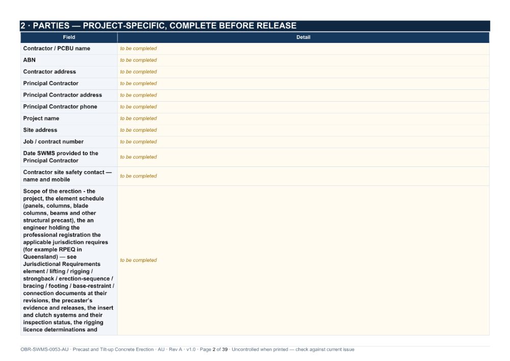 Precast and Tilt-up Concrete Erection SWMS — page 2