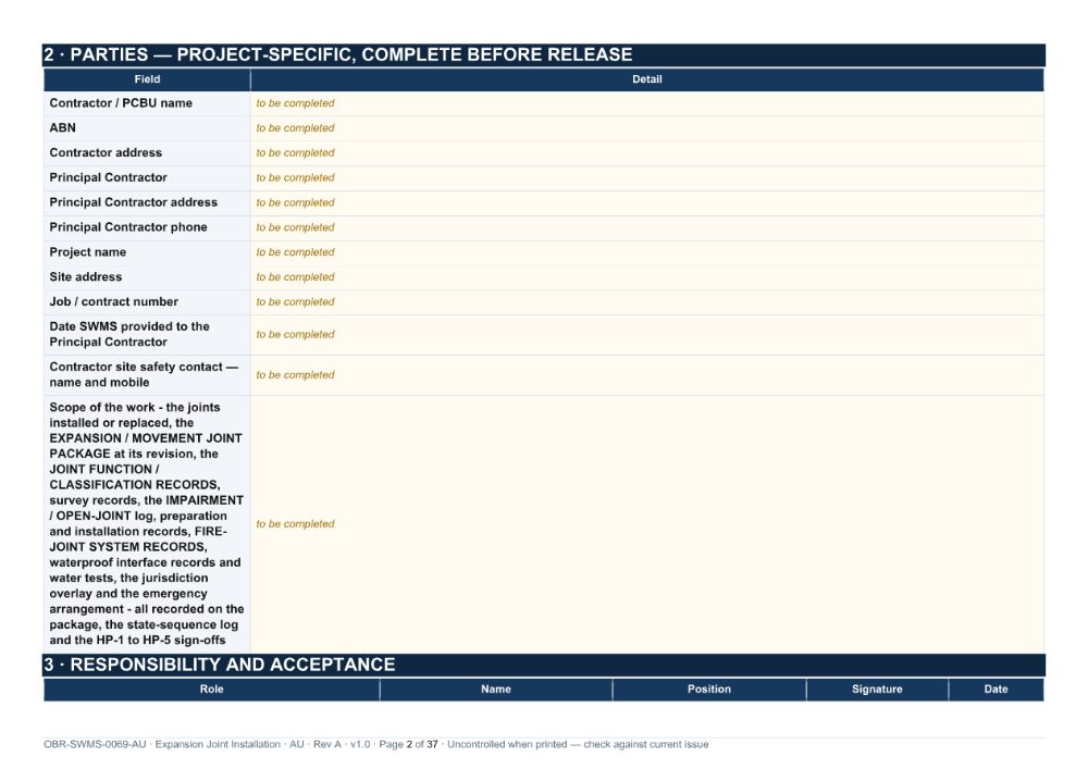 Expansion Joint Installation SWMS — page 2