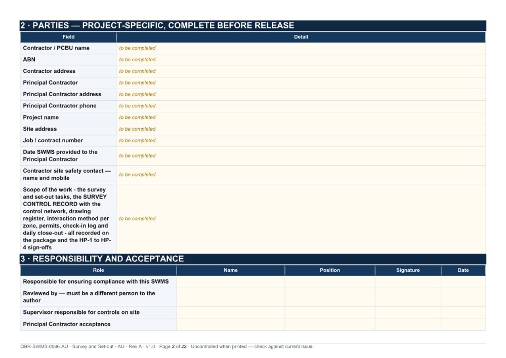 Survey and Set-out SWMS — page 2