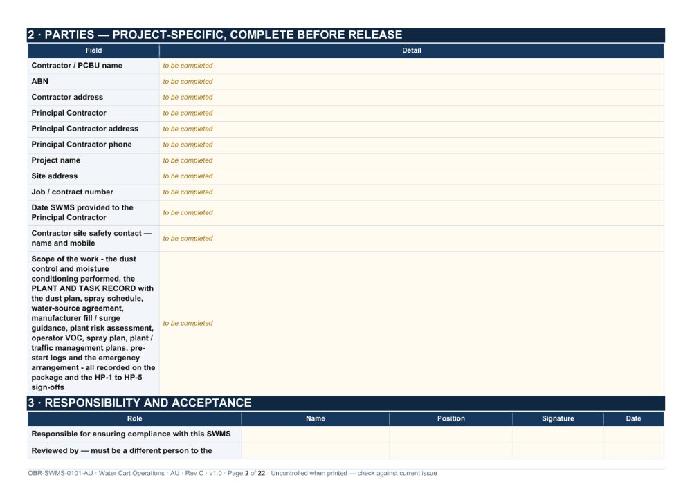 Water Cart Operations SWMS — page 2