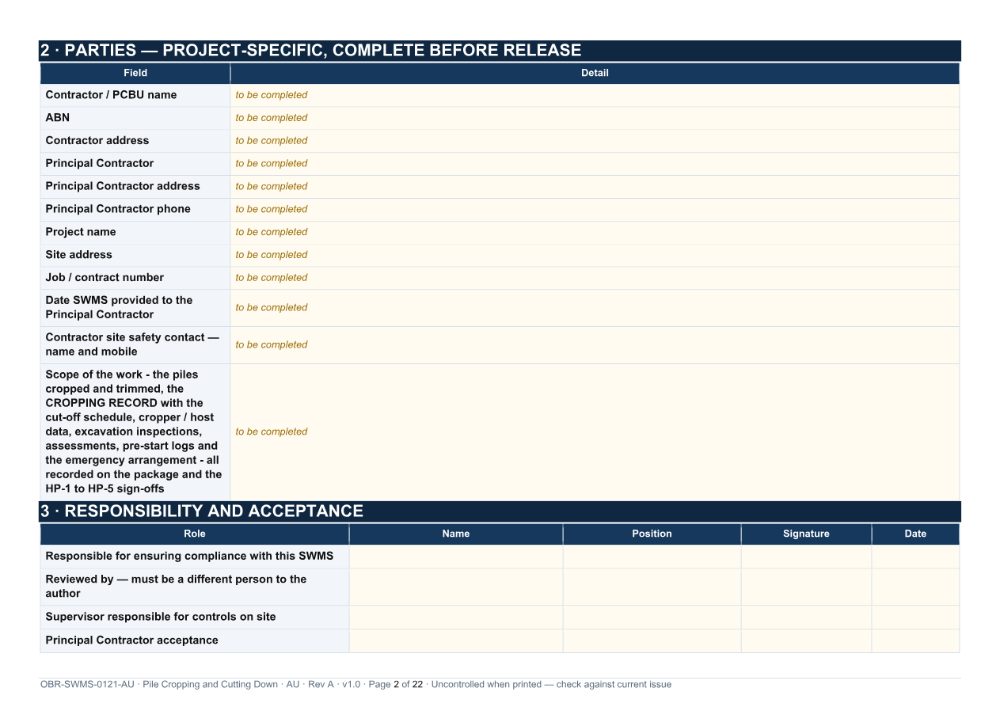 Pile Cropping and Cutting Down SWMS — page 2