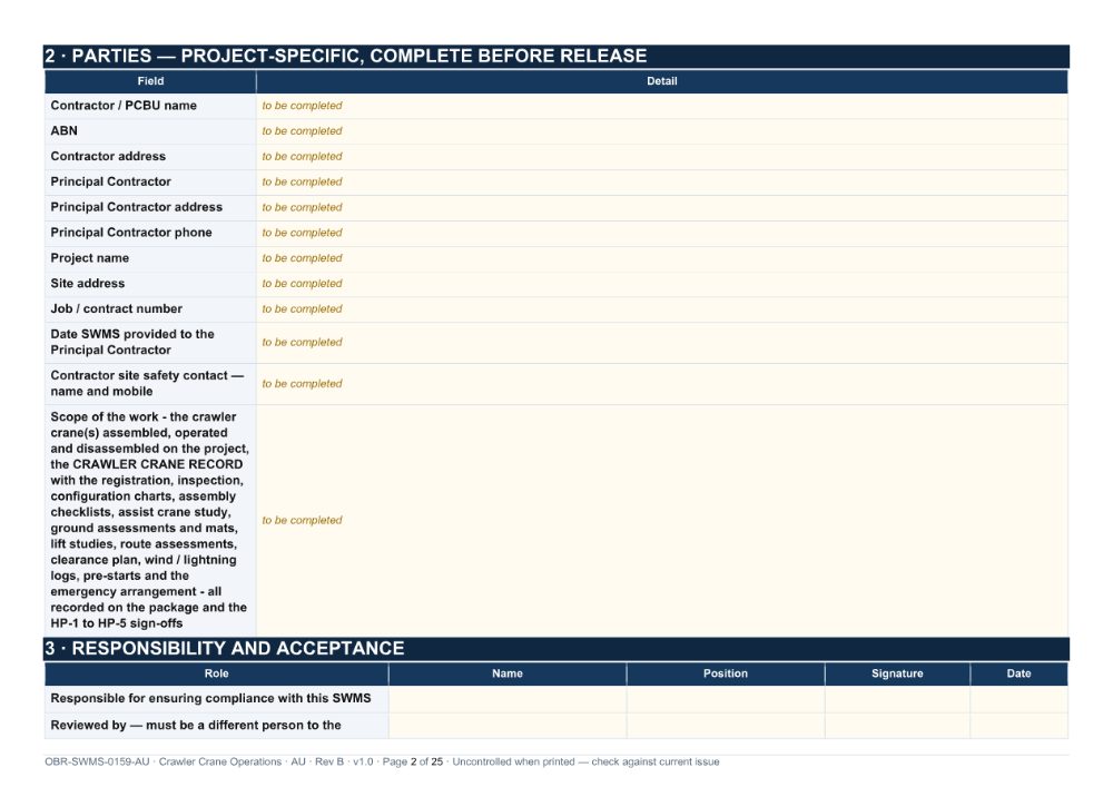 Crawler Crane Operations SWMS — page 2