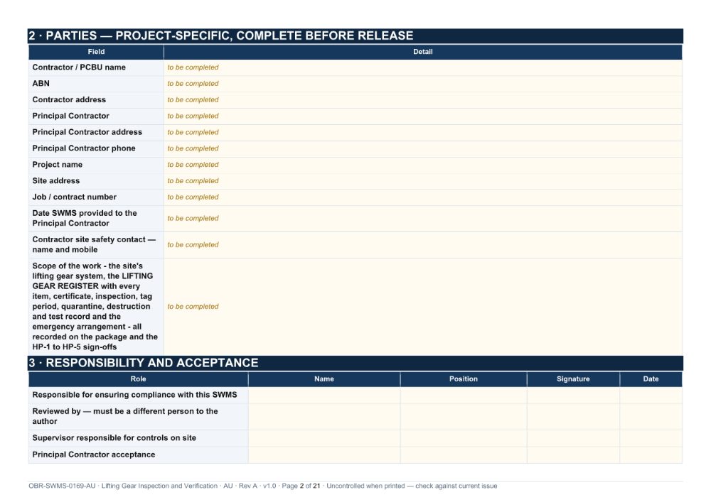 Lifting Gear Inspection and Verification SWMS — page 2