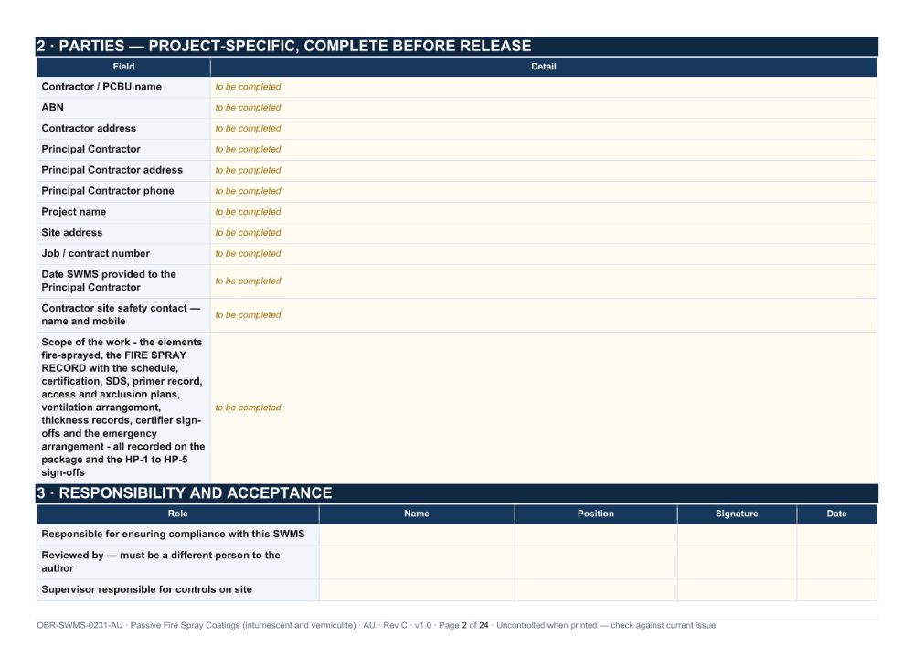 Passive Fire Spray Coatings (intumescent and vermiculite) SWMS — page 2