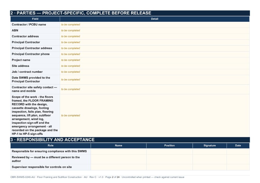 Floor Framing and Subfloor Construction SWMS — page 2