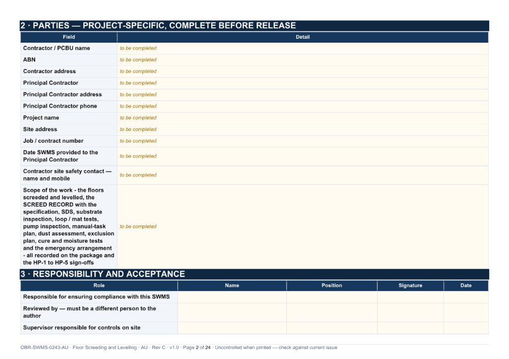 Floor Screeding and Levelling SWMS — page 2