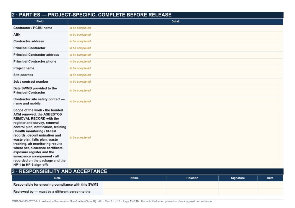 Asbestos Removal — Non-friable (Class B) SWMS — page 2