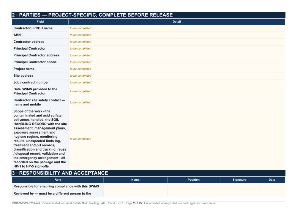 Contaminated and Acid Sulfate Soil Handling SWMS — page 2