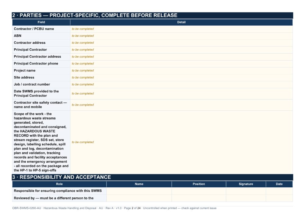 Hazardous Waste Handling and Disposal SWMS — page 2