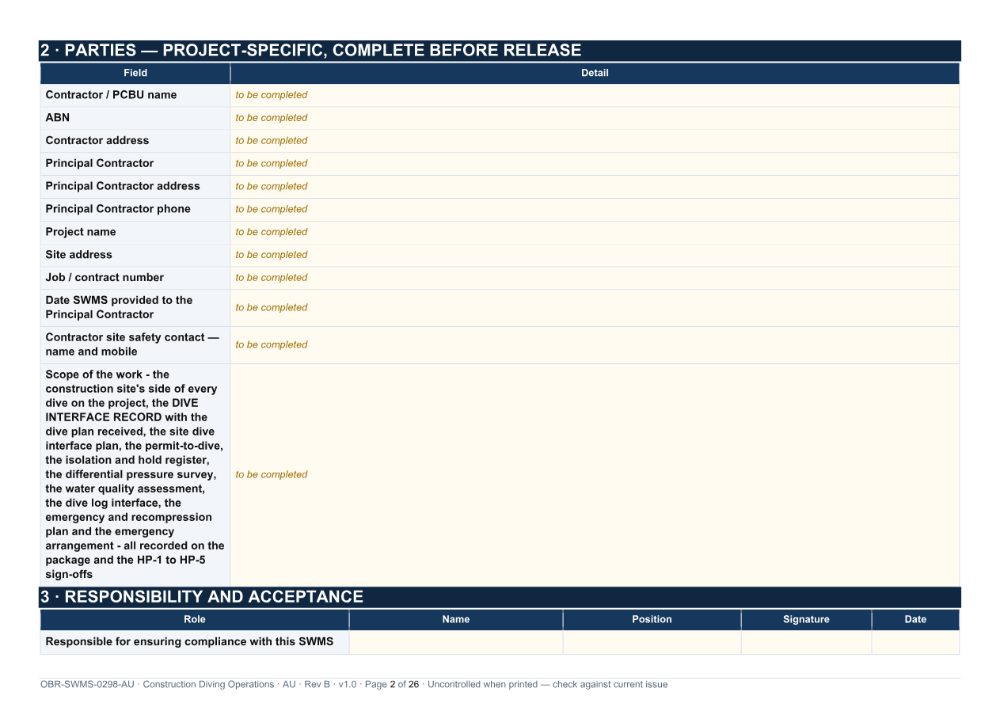 Construction Diving Operations SWMS — page 2