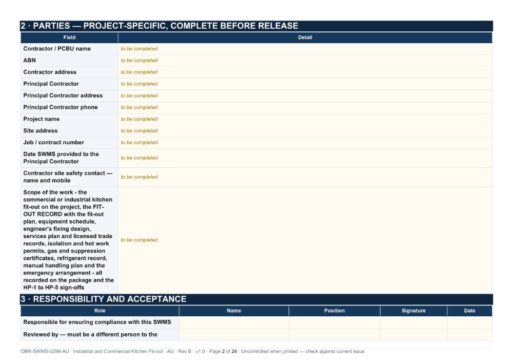 Industrial and Commercial Kitchen Fit-out SWMS — page 2